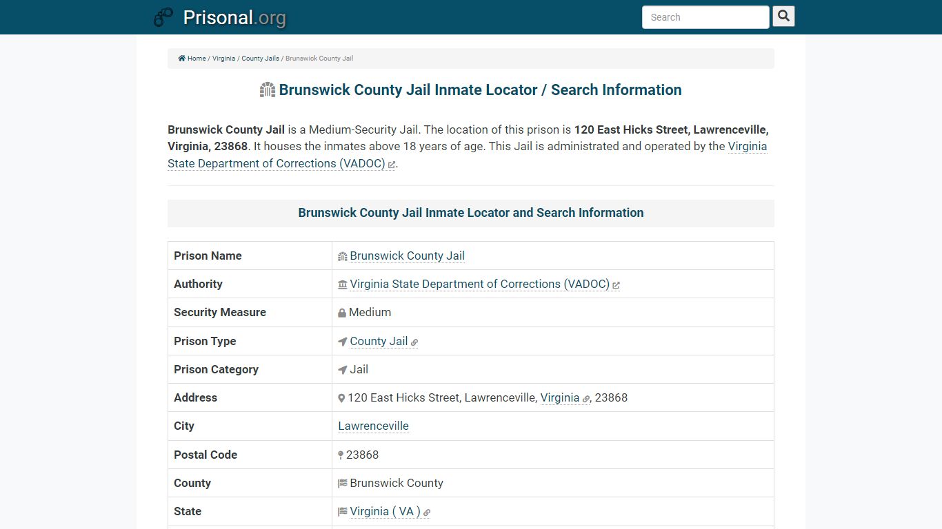 Brunswick County Jail-Inmate Locator/Search Info, Phone ...